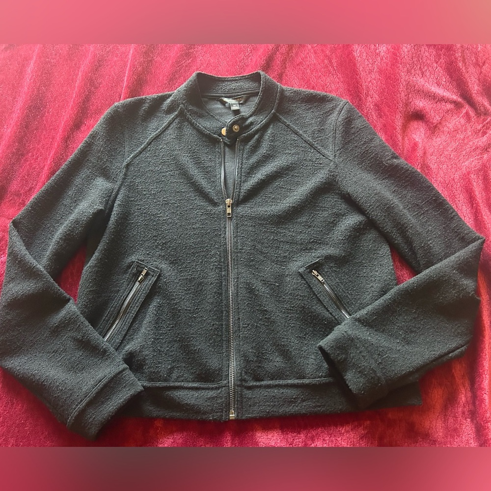 Banana Republic Bomber Style Black Textured Zip-Up Jacket